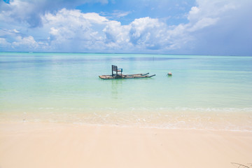 Floating chair on the water, tropical white beach and blue ocean, Ngaraard state, Palau, Pacific