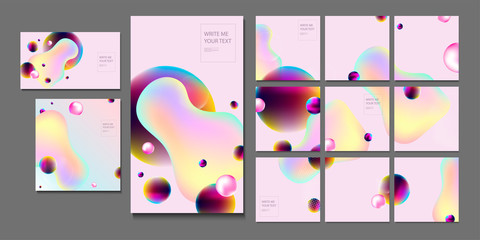 Art set liquid color plasma pastel shades of gentle design background