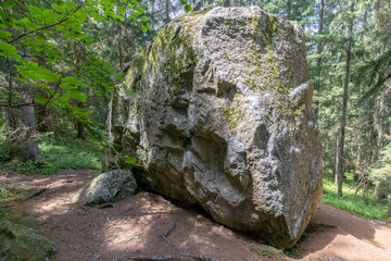 Bouldering in French Alps in Chamonix at a rock climbing park