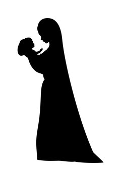 mary virgin lifting jesus baby silhouette manger characters