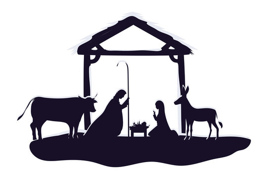 holy family in stable with animals manger characters