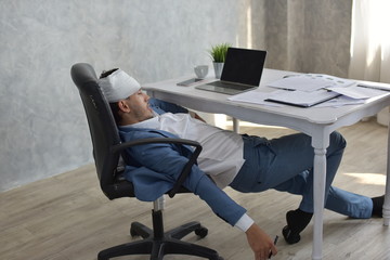 Dedicated company employees work hard and stress Even while injured and ill, business concept