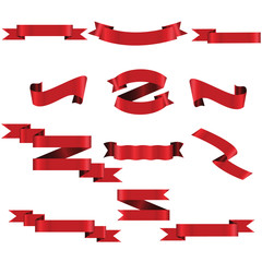 Red Ribbon Set In Isolated White Background, Vector Illustration