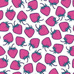 Vector white and pink strawberries seamless pattern with purple outlines. Perfect for fabric, scrapbooking and wallpaper projects.
