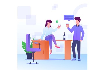 drunk with friend on office illustration
