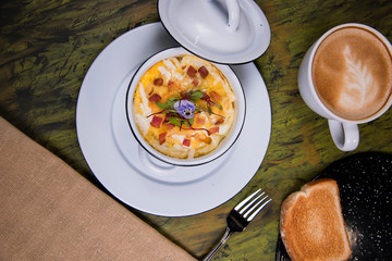 Eggs and coffee breakfast mexican food