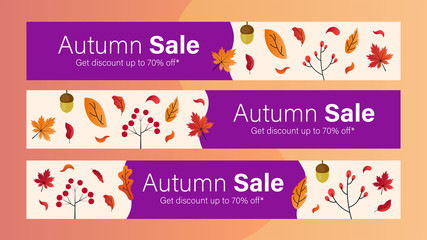 Autumn sale mobile banner template for online shop, social media, internet ads. Big sale autumn season event. Flash sale on autumn. Autumn season vector illustration