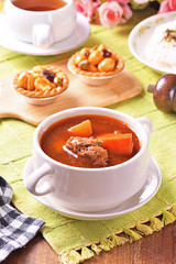 Braised beef with rice on the table