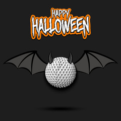 Happy Halloween. Golf ball with horns and wings