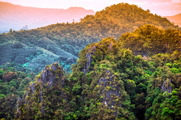 Background view, natural scenery, high angle panoramic view on high mountains, can see mountains far, vegetation, blurred through the wind while watching nature, seen in rural tourist attractions