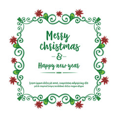 Obraz premium Greeting card design merry christmas and happy new year, with green leaves background and red flower. Vector