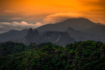 Background view, natural scenery, high angle panoramic view on high mountains, can see mountains far, vegetation, blurred through the wind while watching nature, seen in rural tourist attractions