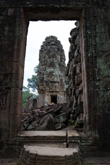 Entrance of Angkor Tom Temple, Stone face of Bayon in Siem reap province, Cambodia