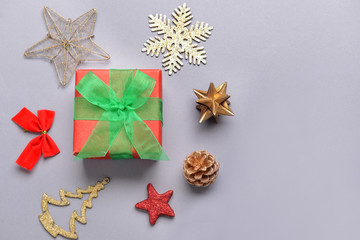 Beautiful Christmas gift on grey background