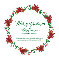 Fototapeta na wymiar Poster merry christmas and happy new year, with decor element of green leafy flower frame. Vector