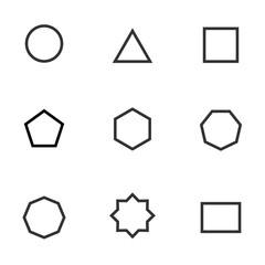 Set of black and white geometric shape. Simple geometric figures icon collection. Linear icon flat style, vector illustration