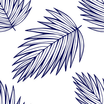 Summer exotic floral tropical palm, banana leaves in blue style. Pattern vector seamless on the pink background. Plant flower nature wallpaper © Natali_Mias