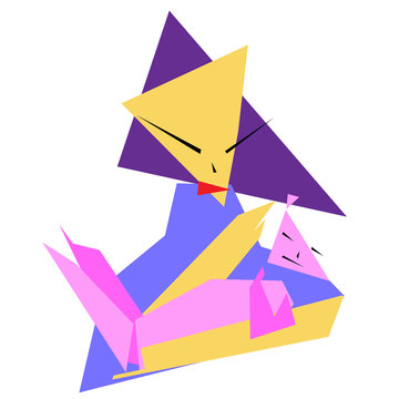 Vector illustration of woman and child in style cubisme or pop art.