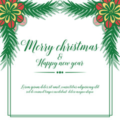 Greeting card or invitation card merry christmas and happy new year, with art of colorful wreath frame blooms. Vector