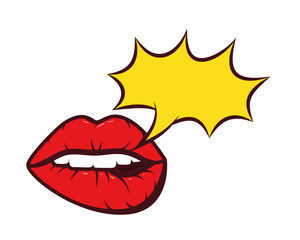 sexy woman mouth with speech bubble pop art style