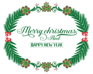 Poster design merry christmas and happy new year, with decor elegant colorful flower frame. Vector