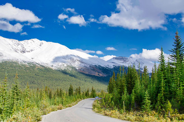 View of the Canadian Rockie mountains in Banff National Park in Alberta