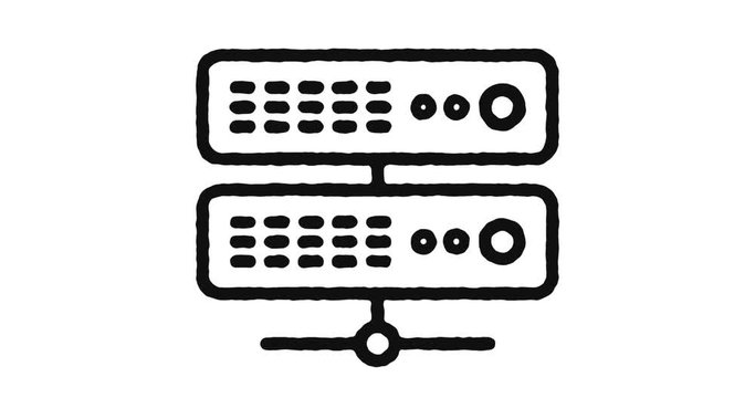 Network server outline icon animation footage/video. Hand drawn like symbol animated with motion graphic, can be used as loop item, has alpha channel and it's at 4K video resolution.