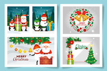 set of merry christmas cards with decoration vector illustration design