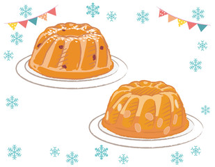 Christmas bundt cakes isolated on white. Vector illustration.
