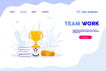 Good team work and success web page.Flat vector illustration isolated on white background. Can use for web banner, infographics, web page.