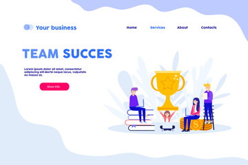 Team success web page.Flat vector illustration isolated on white background. Can use for web banner, infographics, web page.