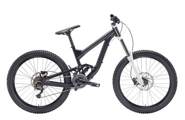 Isolated Downhill mountain bike With white Suspension Fork in White Background