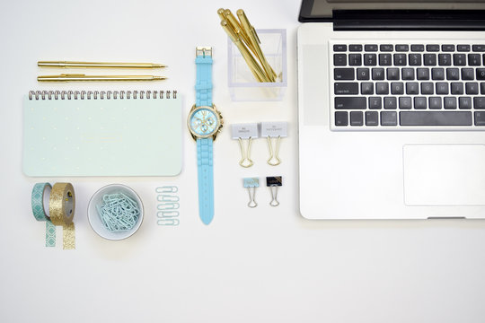 Light Blue + Gold Desktop Flat lays