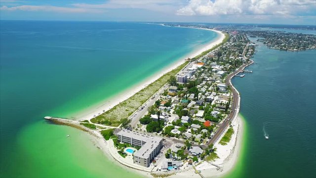 Aerial view of St. Pete Beach, FL looking towards the Gulf of Mexico