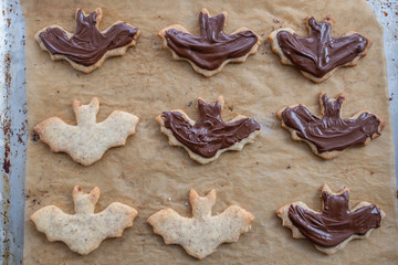 home made sweet halloween cookies with almonds and chocolate 