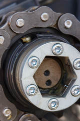 Metal chain as part of agricultural or industrial machinery. Technology