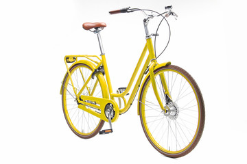 Fototapeta premium Isolated Yellow Urban Woman City Bike in Perspective View