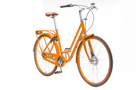Isolated Orange Urban Woman City Bike in Perspective View
