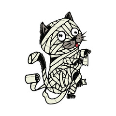 Obraz premium Funny Cat Mummy Costume Halloween Graphic Illustration Vector Art T-shirt Design