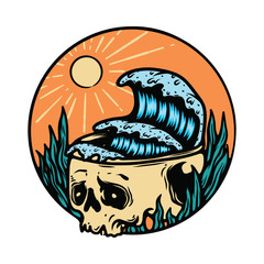 Skull Skeleton Horror Halloween Summer Beach Graphic Illustration Vector Art T-shirt Design