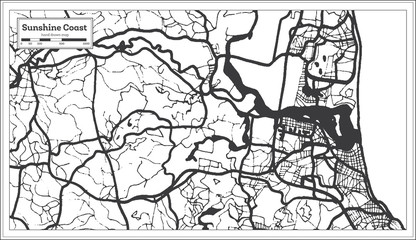 Sunshine Coast Australia City Map in Black and White Color. Outline Map.