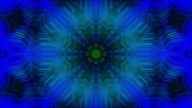 Abstract mandala kaleidoscope background, looped animation. With line and flowery patterns emitting outwards.