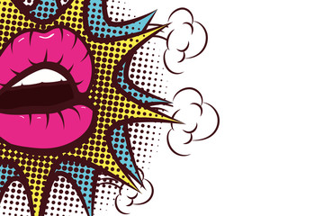 sexy woman mouth with splash expression pop art style
