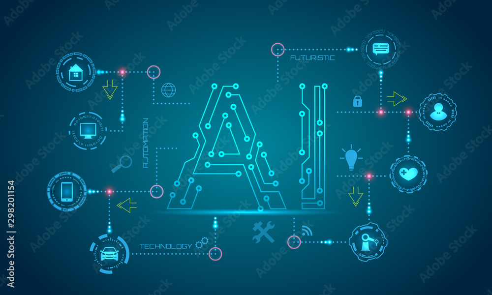 Fototapete ai artificial intelligence concept machine learning, nanotechnologies, smart objects and global netw
