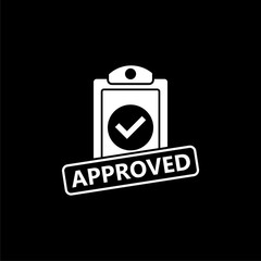 Documents approved icon isolated on black background