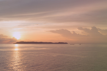 Sea pink sunset. Beautiful color clouds.