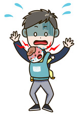 泣く赤ちゃんと困る男性　ポーズ　イラスト