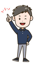 上を指さす男性　ポーズ　イラスト