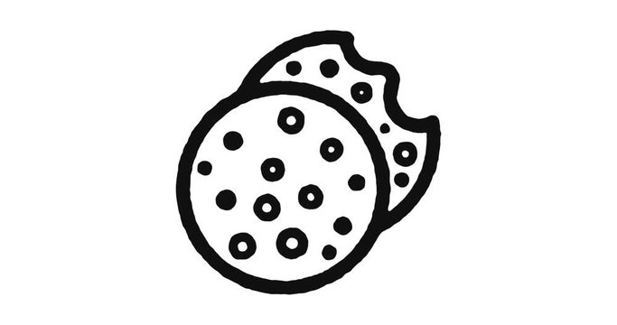Cookie outline icon animation footage/video. Hand drawn like symbol animated with motion graphic, can be used as loop item, has alpha channel and it's at 4K video resolution.