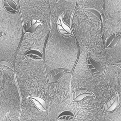 Naklejki  Szklana bezszwowa tekstura z wzorem liści dla okna, ilustracja 3d